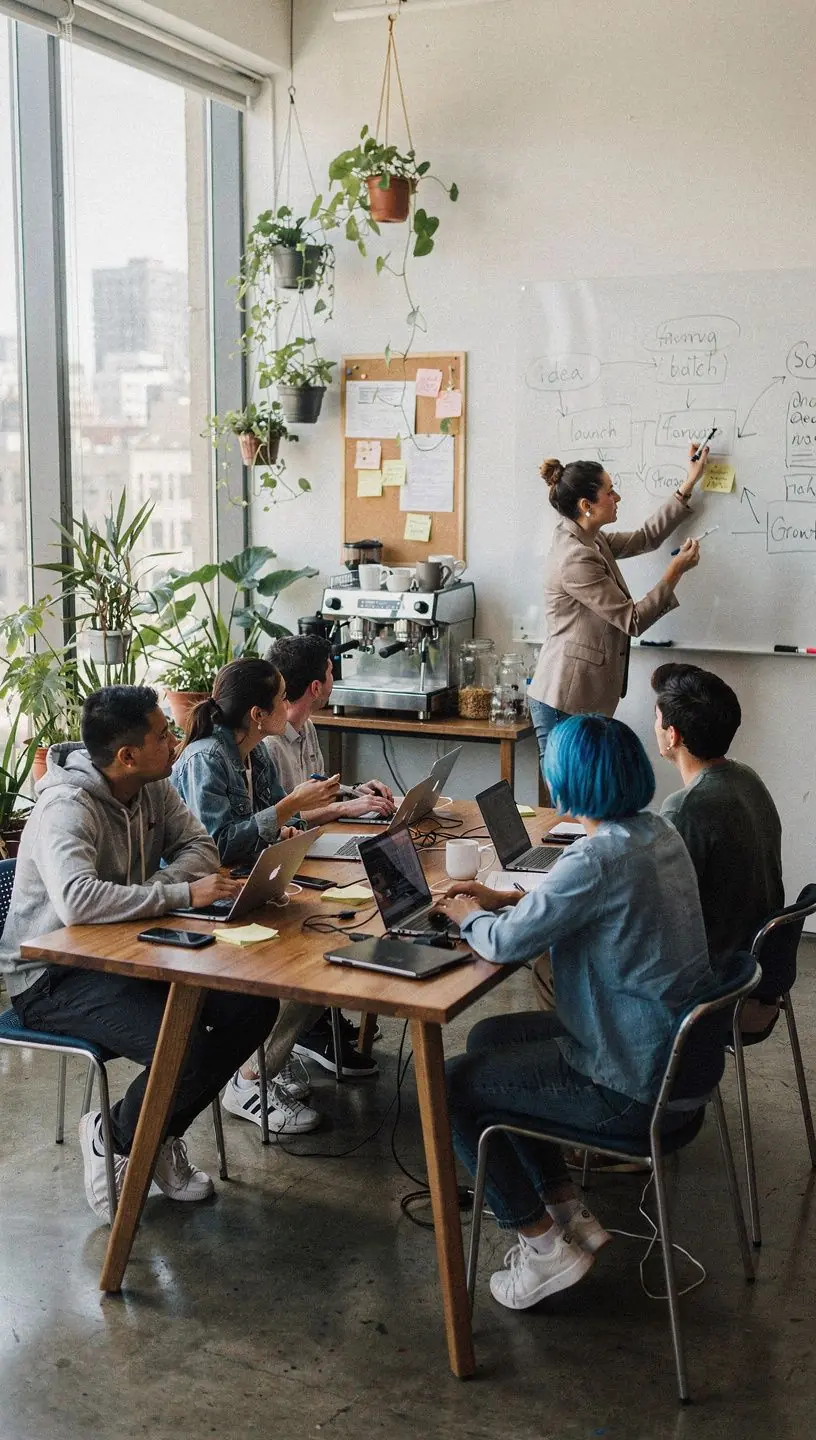 Digital nomad working in an urban café