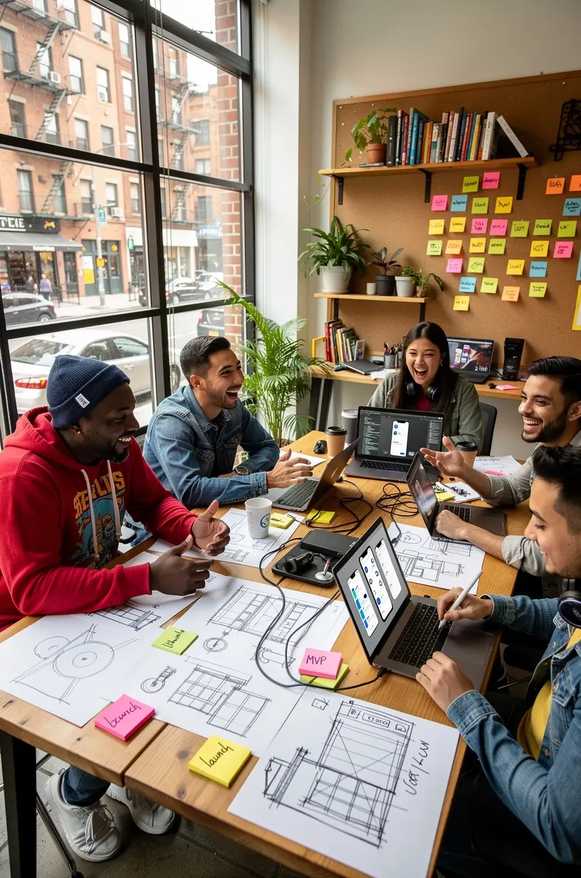 Urban skyline with social media icons overlay